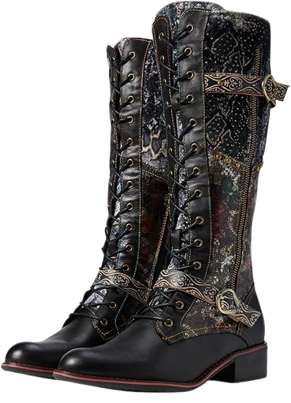High Boots for Women with Iridescent Metallic Upper